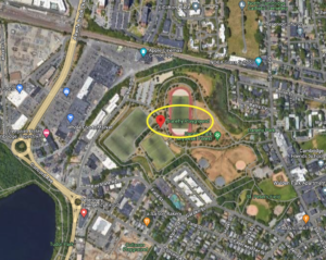 Map of the area around Danehy Park, with Danehy Playground circled.